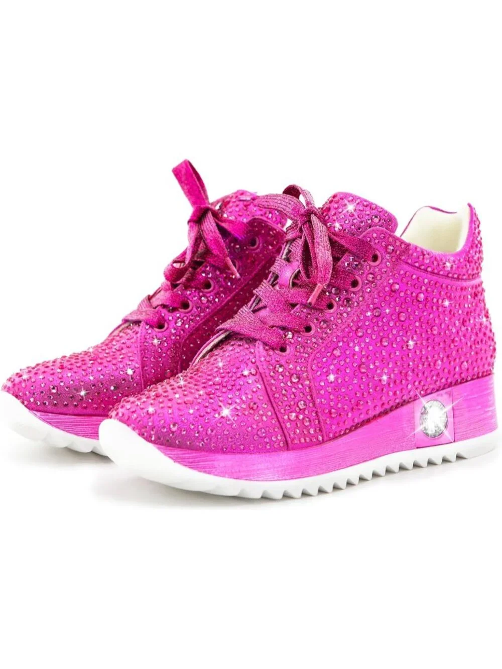 Women's Pink Glitter Sparkly Rhinestone High Top Trendy Sequin Fashion Sneakers